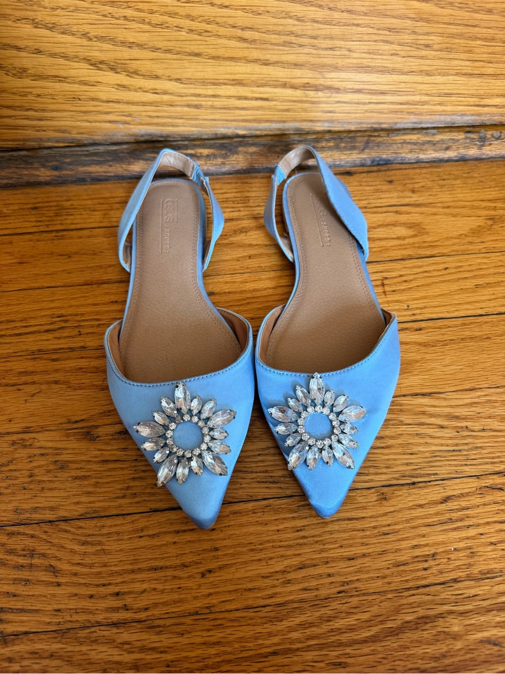 Blue Jeweled Pointed-Toe Slingback Flats - Women